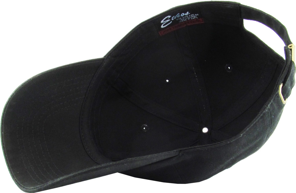 Black Low Profile Baseball Caps Inside Turned Over View